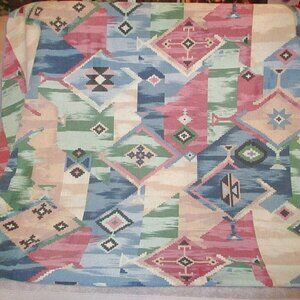 Vtg Southwestern Patchwork Fabric Tablecloth Oval 59" X 77.5" Western 90s Aztec